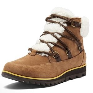 SOREL Harlow Lace Cozy Boots Waterproof Leather Ankle Womens Size 9.5 Velvet Tan